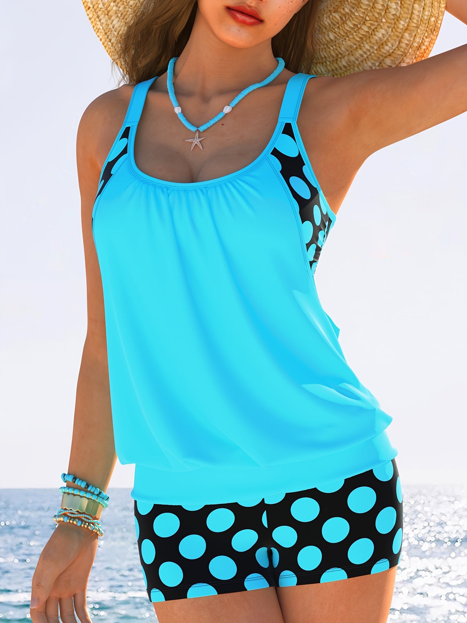 Fabiana - Polka Dot Tankini Set Met Flowy Top voor dames