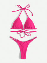 Loretta - Rode Halter Triangelbikini met Ringen Detail voor dames