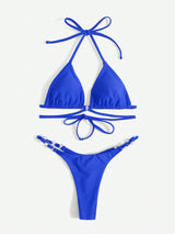 Loretta - Rode Halter Triangelbikini met Ringen Detail voor dames