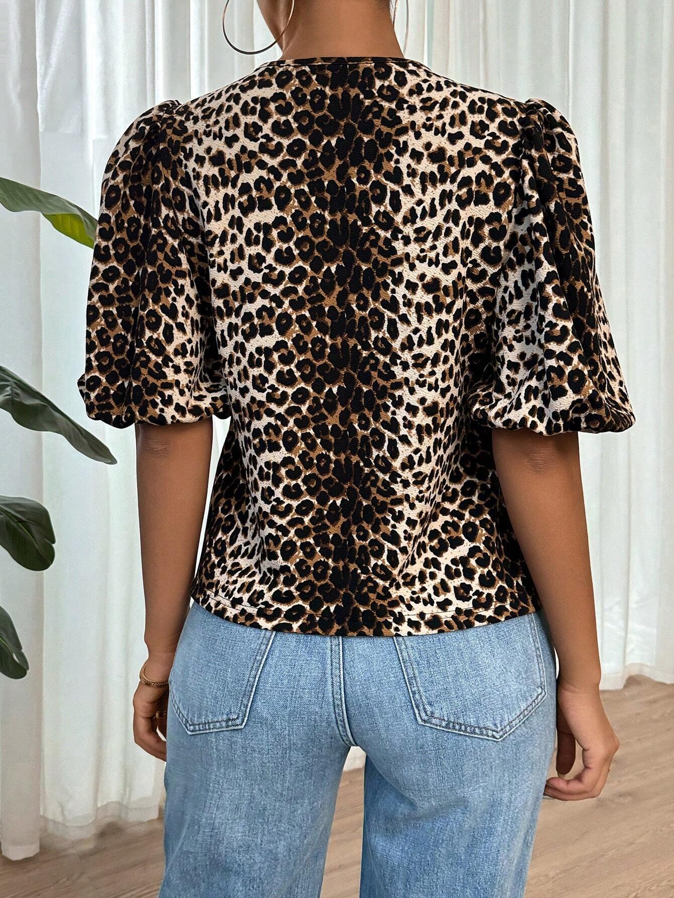 Manuela - Blouse met luipaardprint en gestrikte hals voor dames