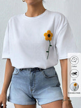 Agathe - Geborduurd Bloemen T-shirt voor dames