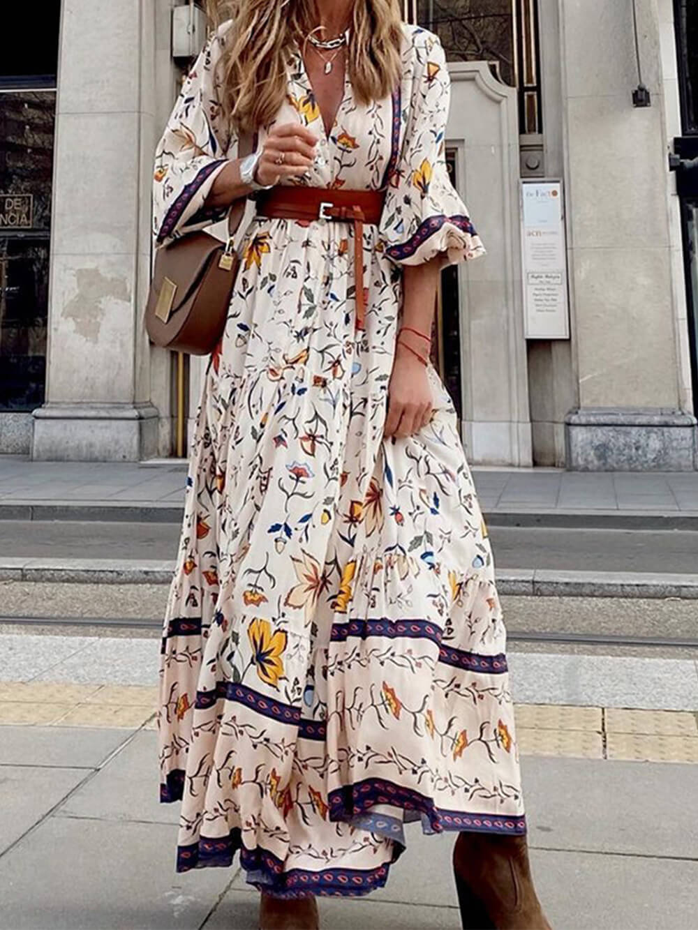 Roza - Bohemian Maxi Jurk met V-hals voor dames