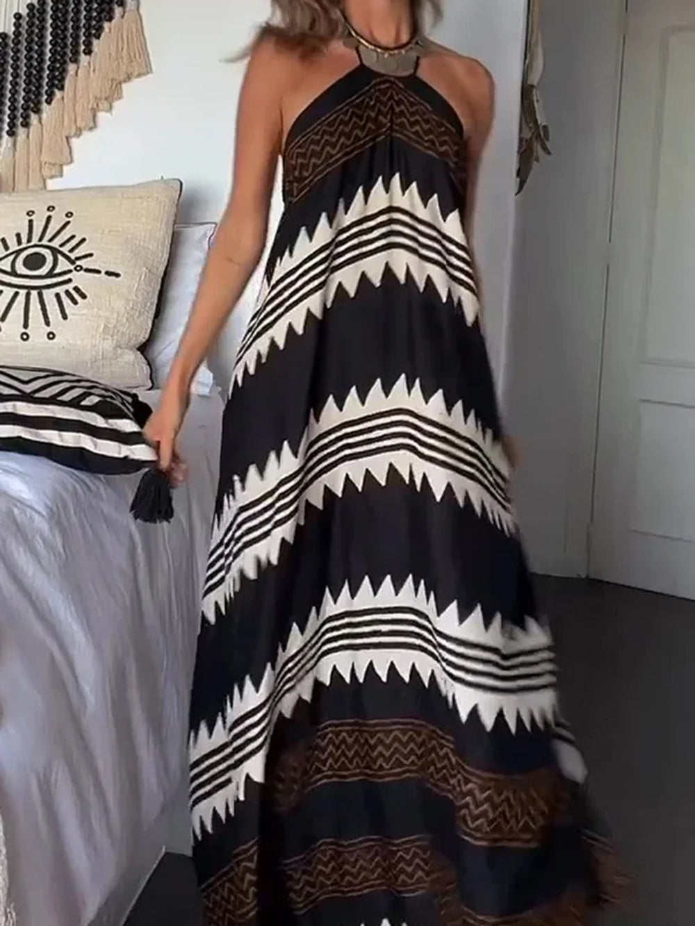 Fruzsina - Halter Maxi Jurk met print voor dames