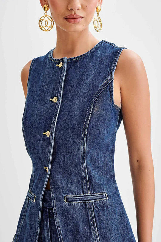 Hilaria - Mouwloos Denim Vest met Knoopsluiting voor Vrouwen