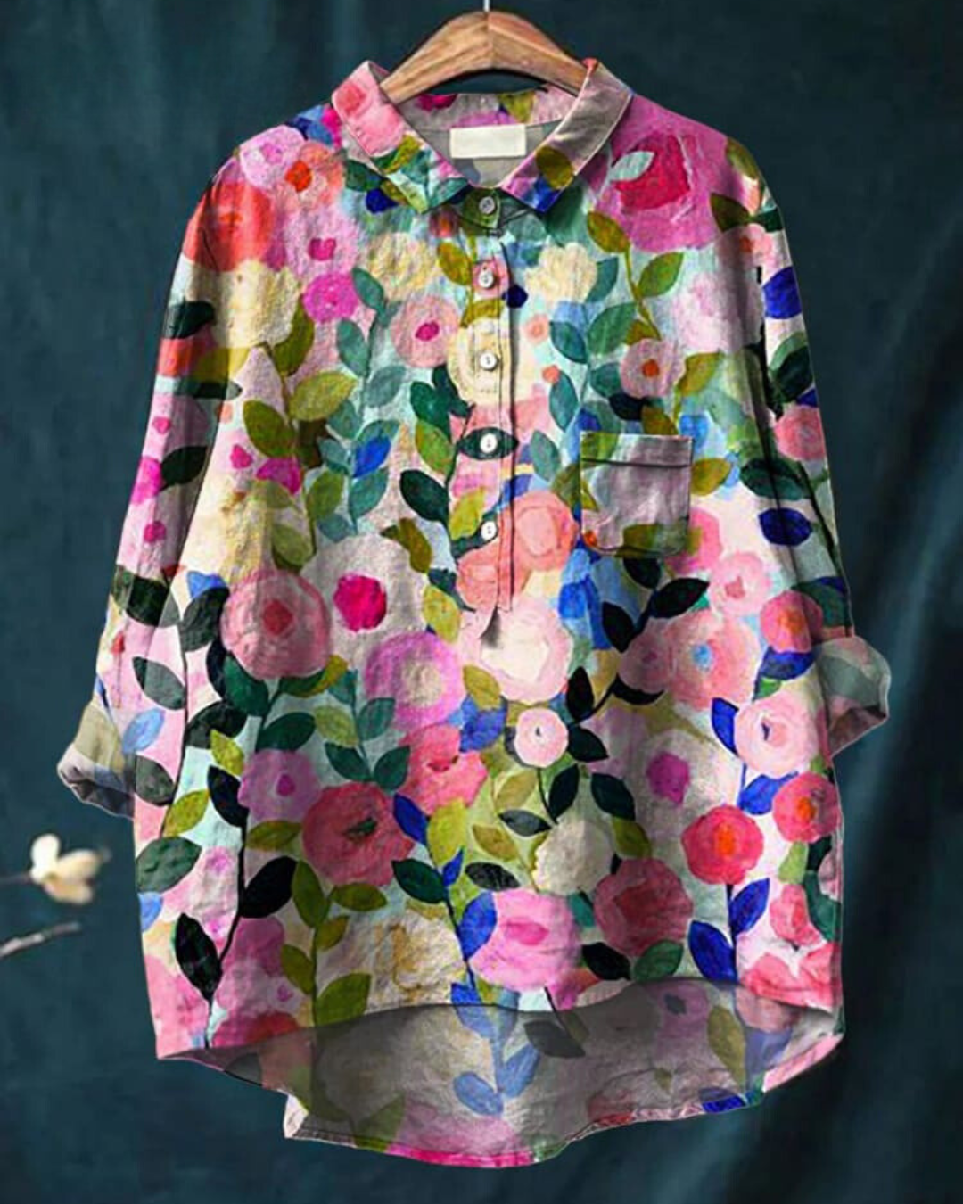 Noretta - Artistieke bloemenprint knoopsluiting blouse voor dames