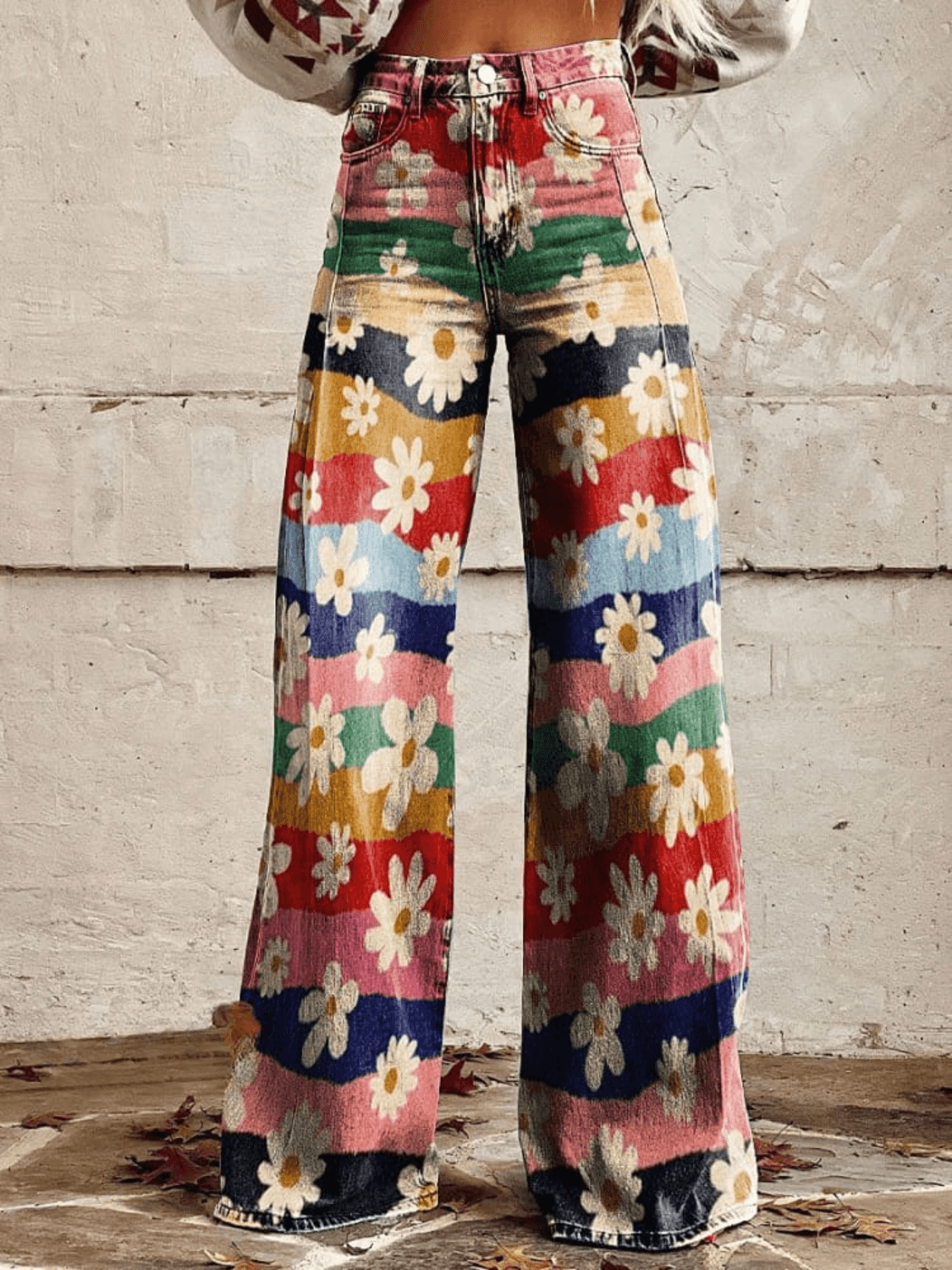 Natalie - Retro gebloemde broek met wijde pijpen voor dames