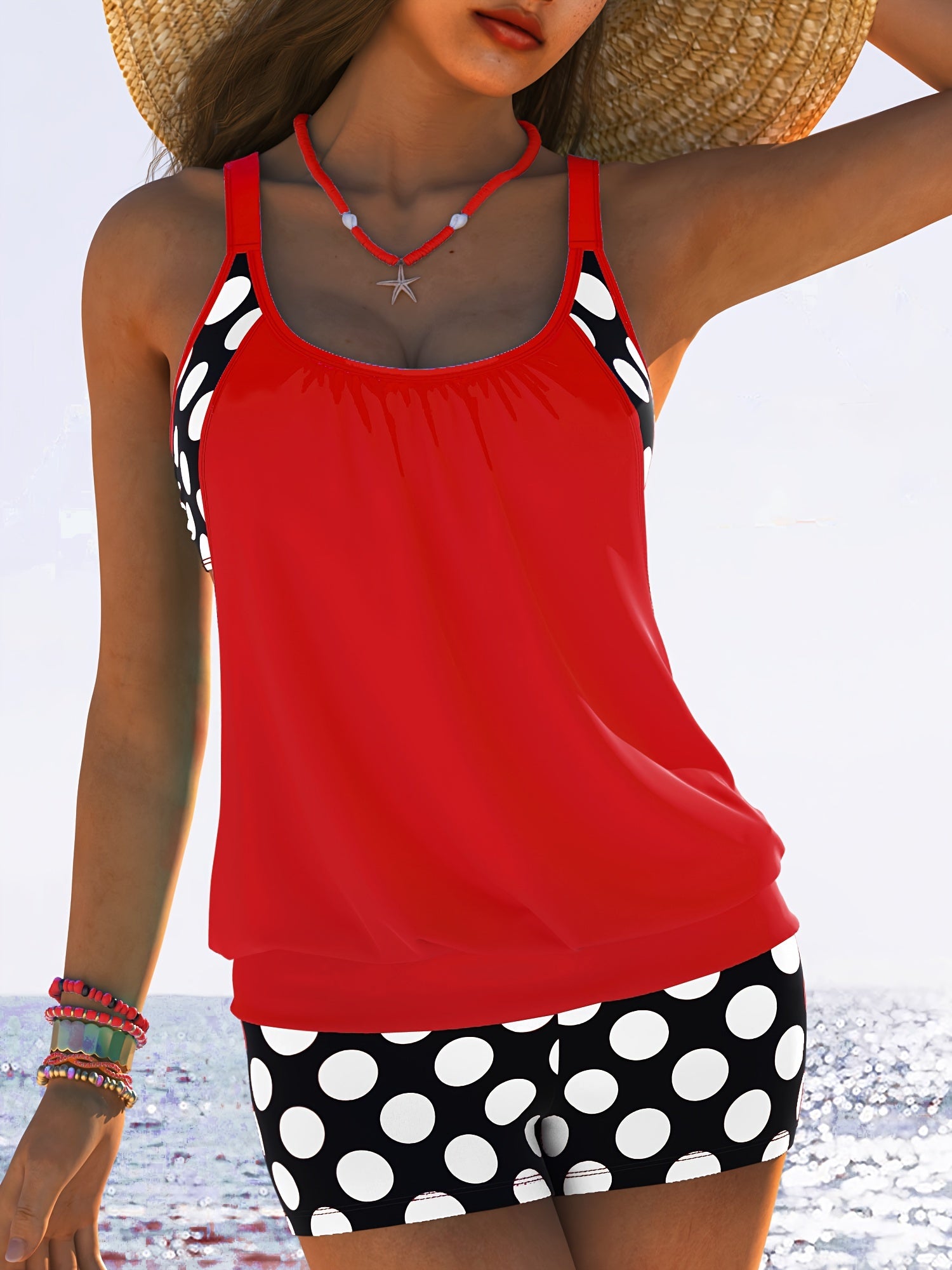 Fabiana - Polka Dot Tankini Set Met Flowy Top voor dames