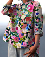 Noretta - Artistieke bloemenprint knoopsluiting blouse voor dames