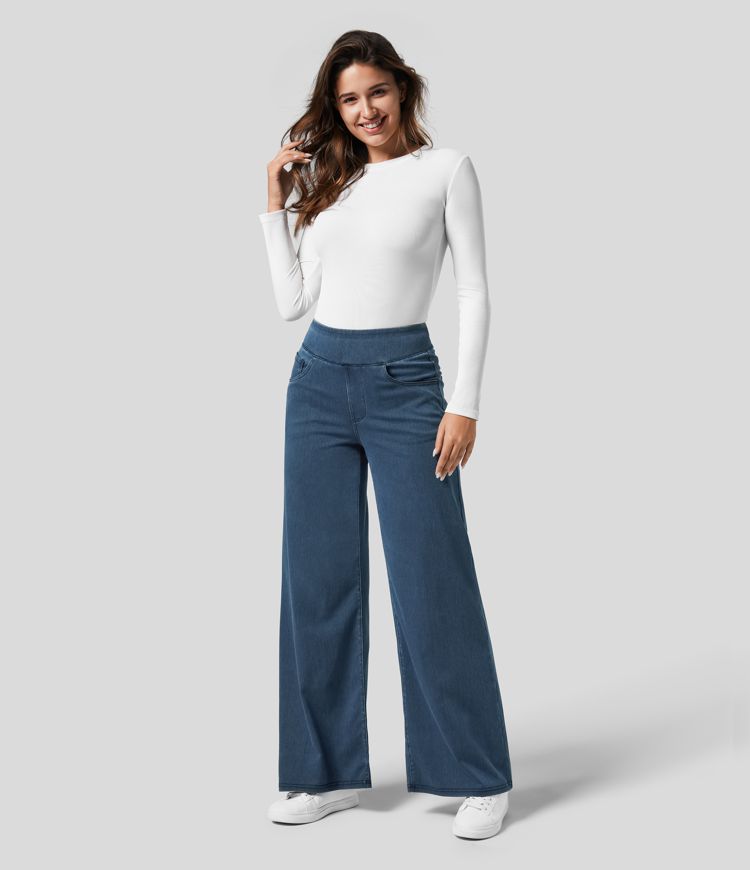 Norella - Wijde broek met hoge taille en elastische taille voor dames