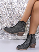 LARA - Rhinestone Point Toe Block Heel Laarzen