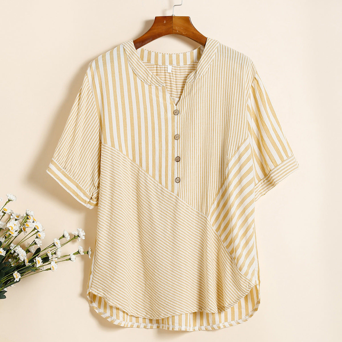 Brankica - Gestreepte Button-Up Blouse met Korte Mouwen voor dames