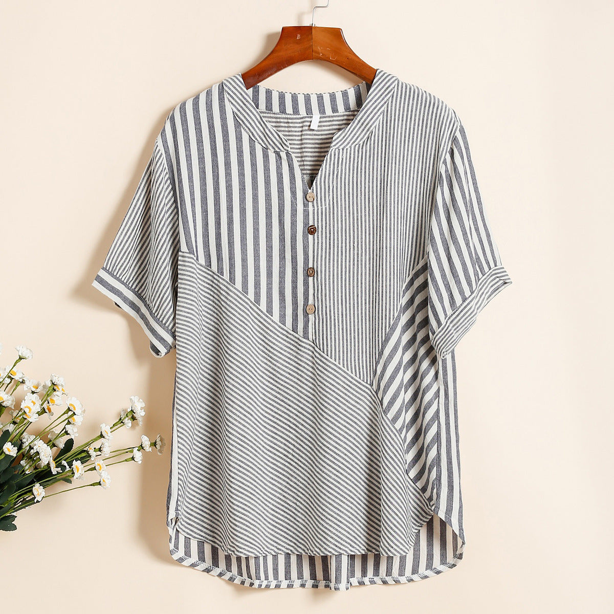 Brankica - Gestreepte Button-Up Blouse met Korte Mouwen voor dames