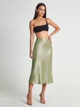 ALINA - Elegante Satijnen Midi Rok met Hoge Taille Vrouwen