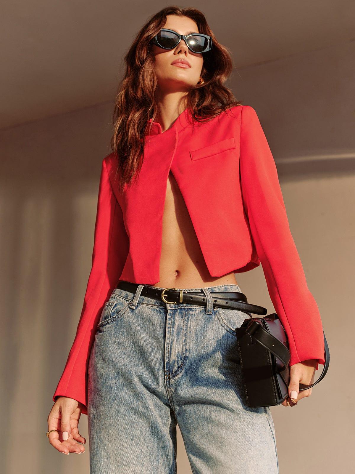 Eliana - Trendy Chic Rode Cropped Blazer voor Dames