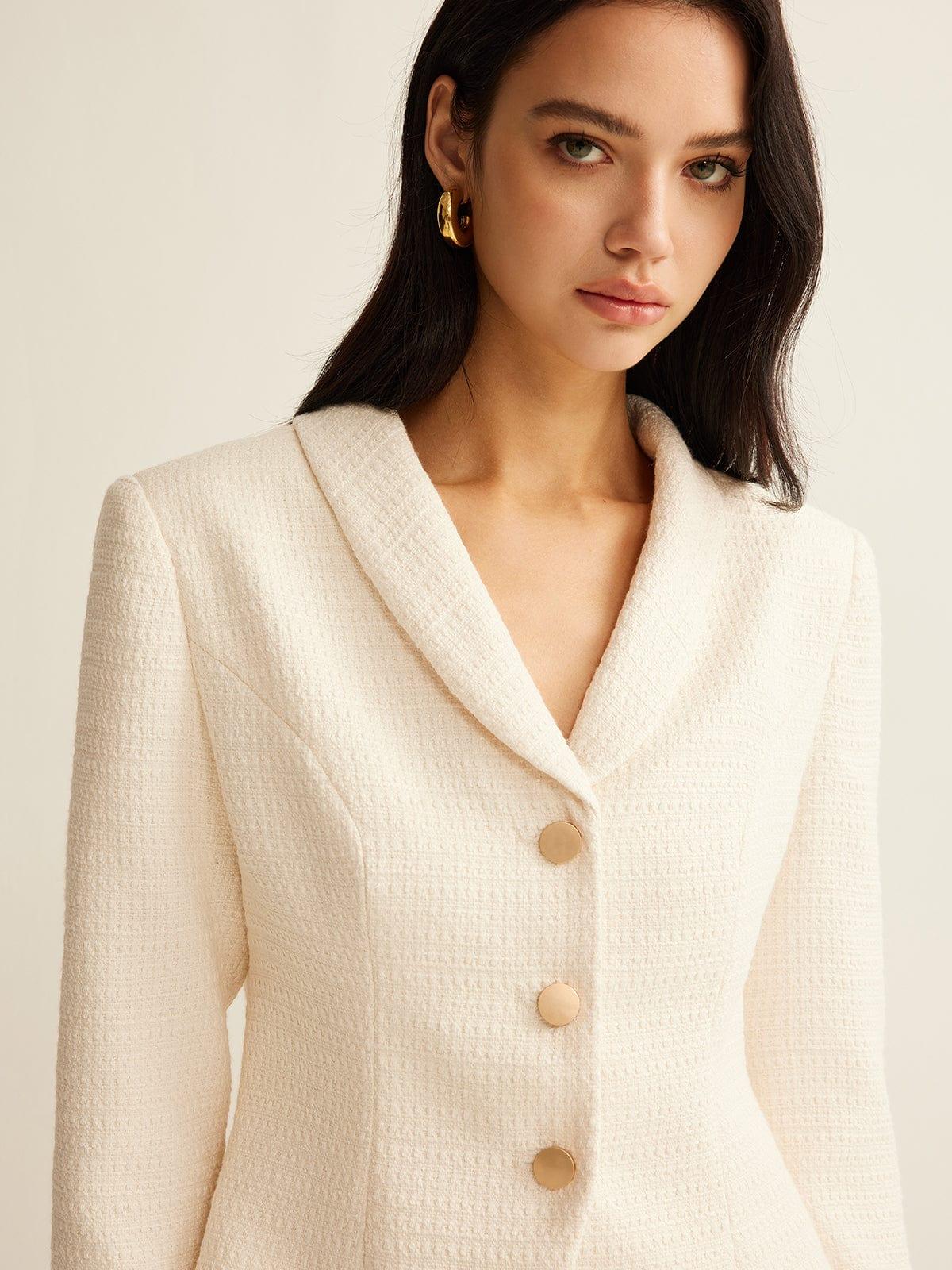 Nadine - Elegante Ivory Tweed Blazer met Gouden Accenten