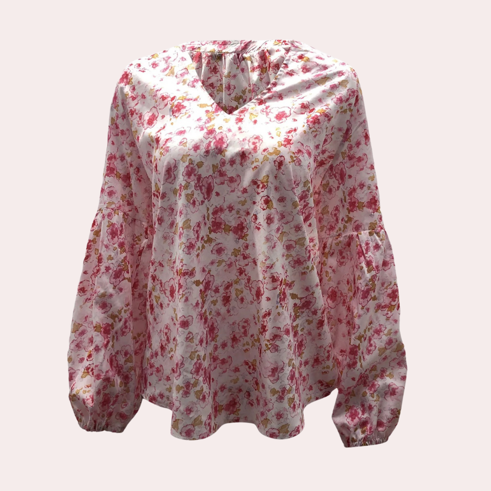 Isolda - Bloemen V-hals Blouse met Lange Mouwen voor Vrouwen