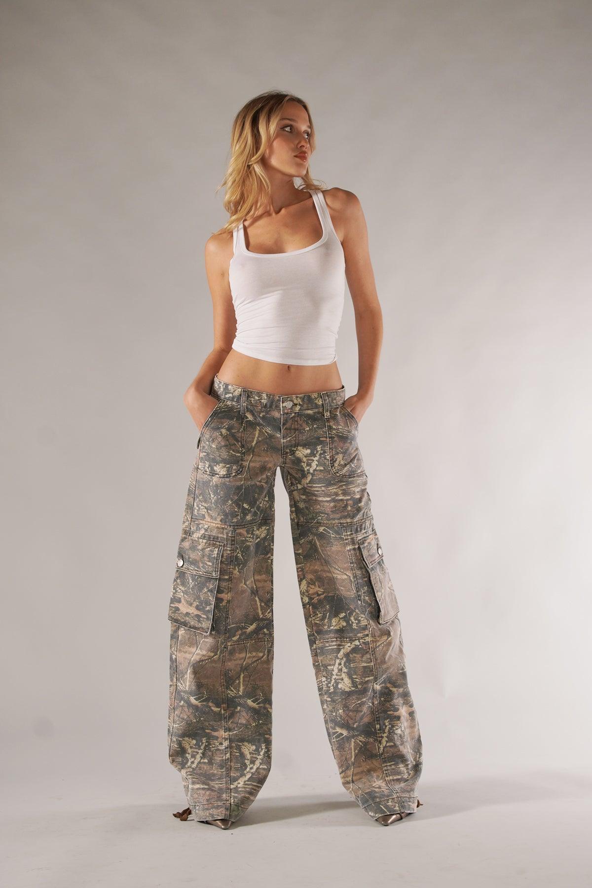 Sabine - Camouflage Wijde-Leg Cargo Broek voor dames