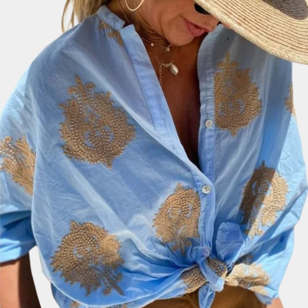 Yekaterina - Geborduurde Boho Chic Katoenen Blouse voor dames