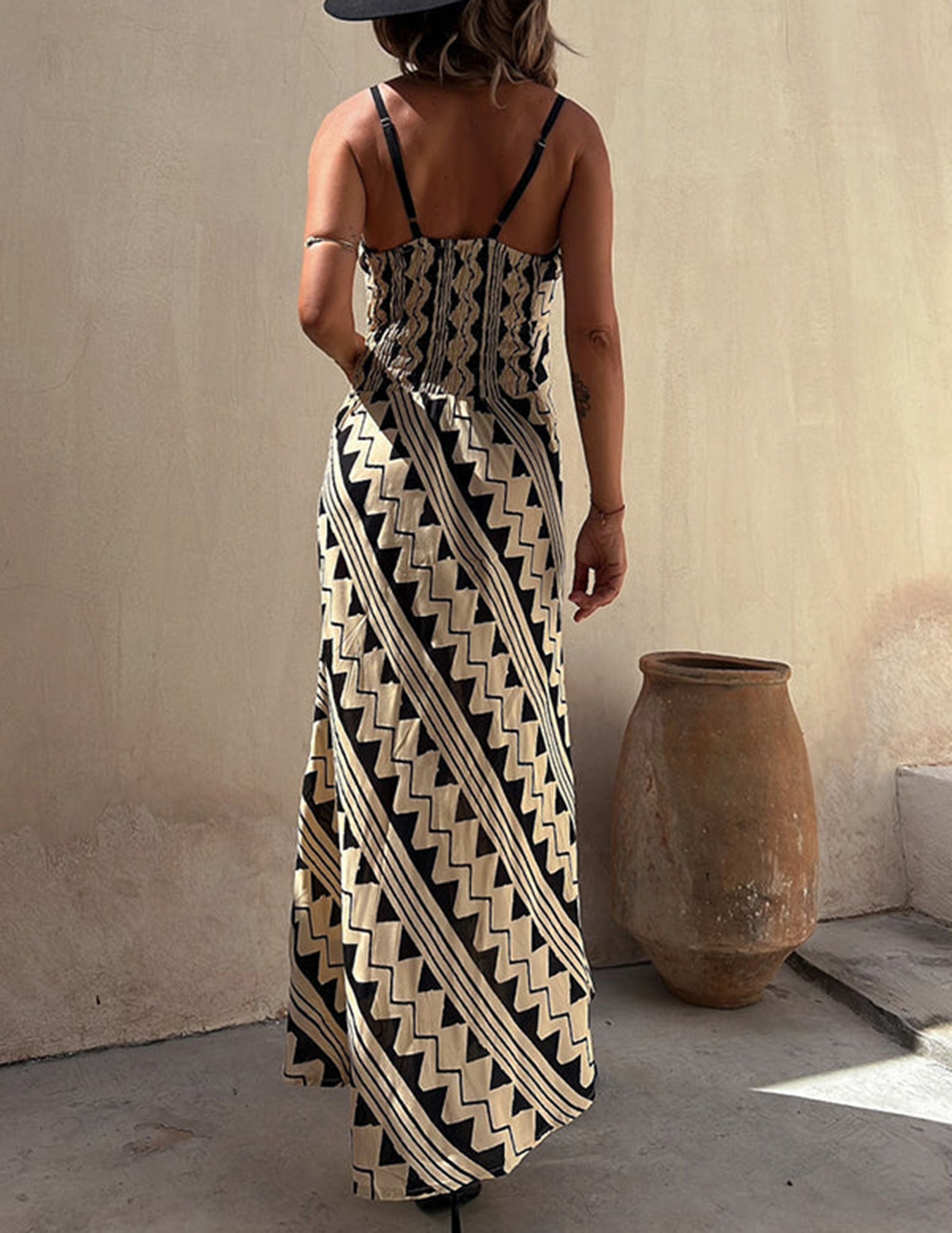 Karla - Geometrische print Strappy Maxi Jurk voor dames