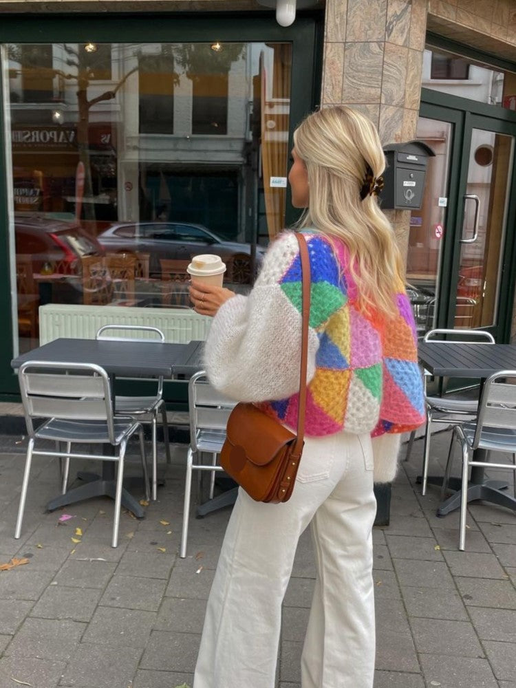 Quenlina - Fluffy gebreid vest met kleurrijke strepen voor dames