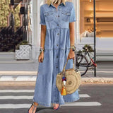 Jovana - Denim Maxi Dress met knoopsluiting voor dames