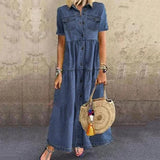 Jovana - Denim Maxi Dress met knoopsluiting voor dames