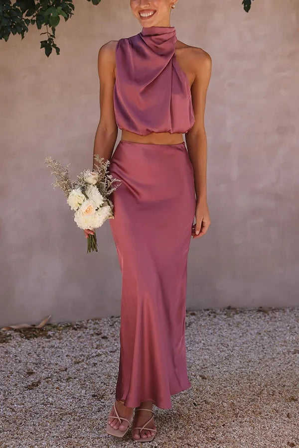 Luisa - Chique Satijnen Halter Maxi Jurk voor Vrouwen