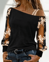 Greta - Bloemige Mesh Mouw Off-Shoulder Top voor Vrouwen