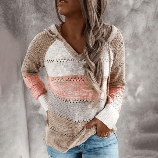 Zoe - Lichtgewicht Gestreepte Gebreide Hoodie voor dames