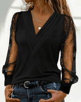 Greta - Bloemige Mesh Mouw Off-Shoulder Top voor Vrouwen