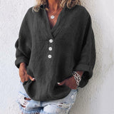 Delphina - Relaxed Fit Linnen Blouse met Knopdetail voor dames