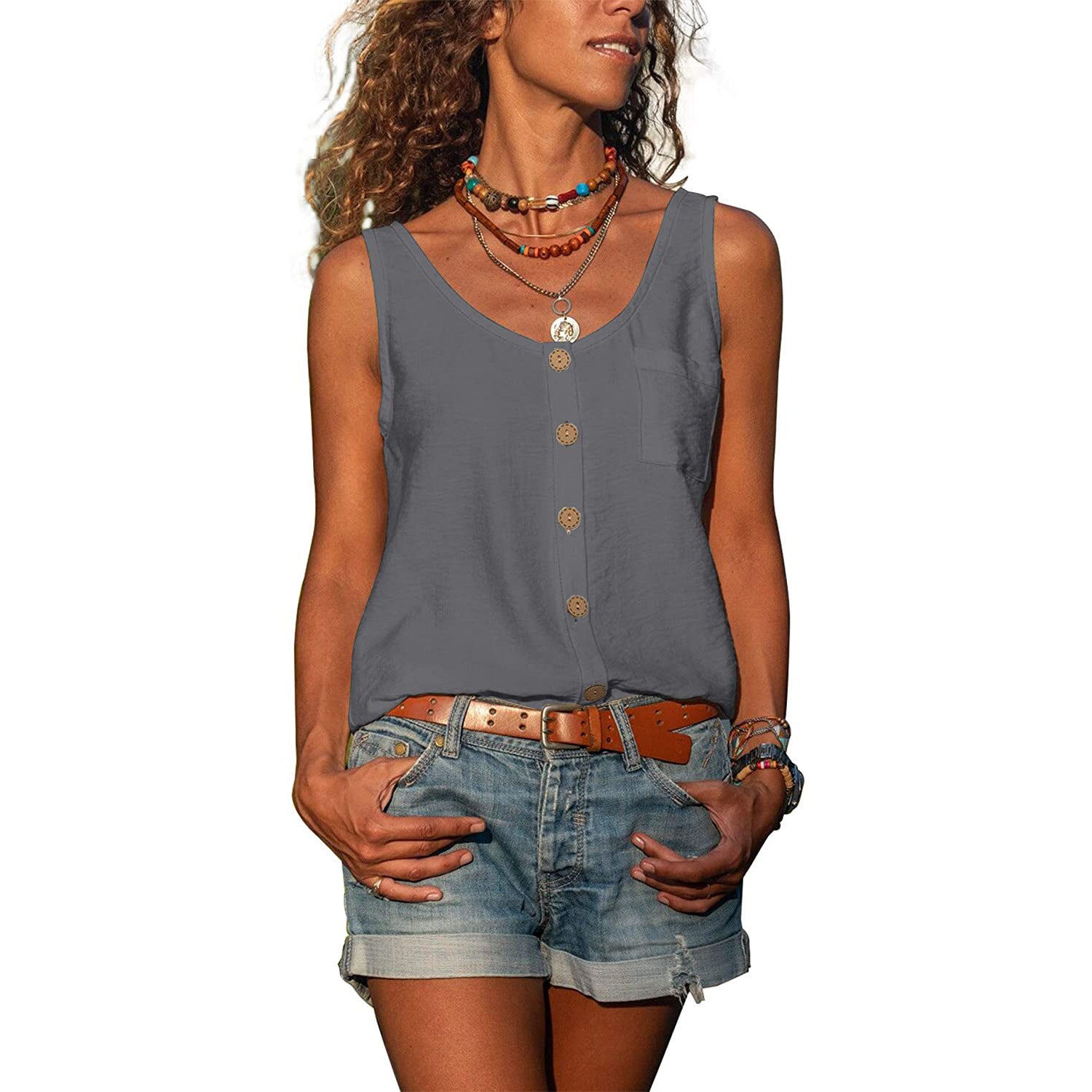 Gudrun - Button-Up mouwloze tanktop voor dames