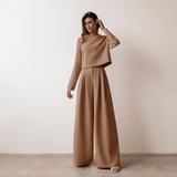 Amara – Elegant Tweedelig Damespak met Wijde Pantalon