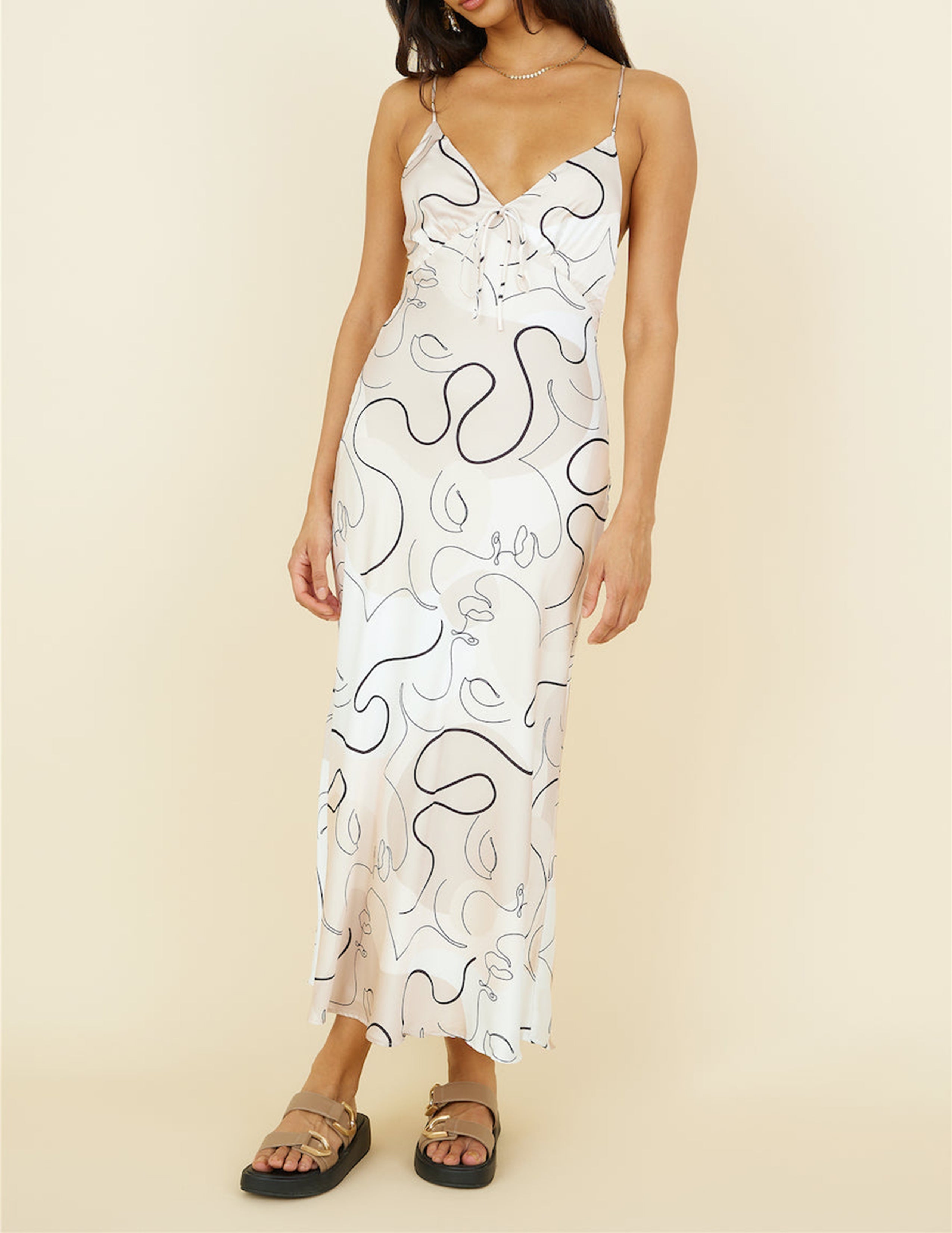 Wilma - Satijnen maxi jurk met abstract patroon voor dames