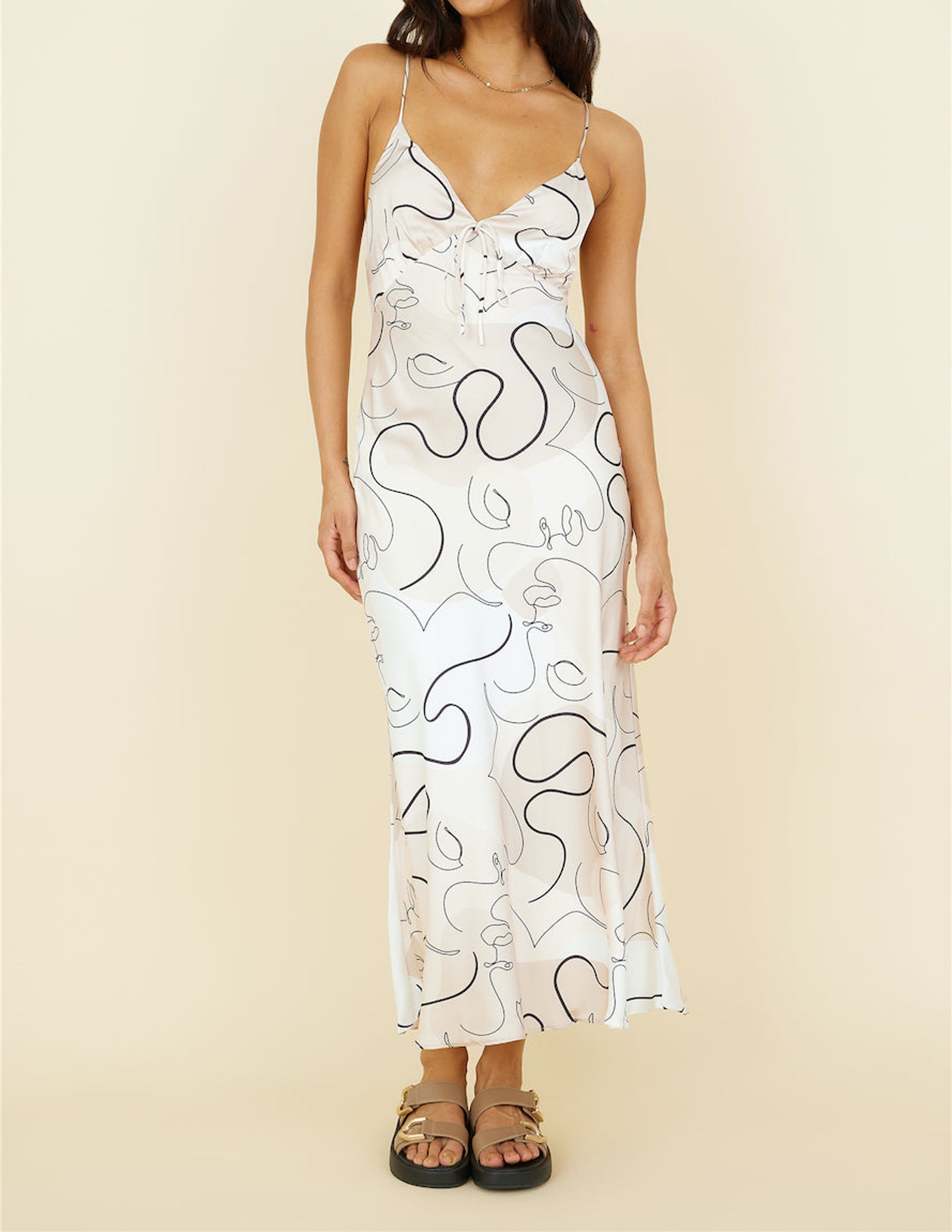 Wilma - Satijnen maxi jurk met abstract patroon voor dames