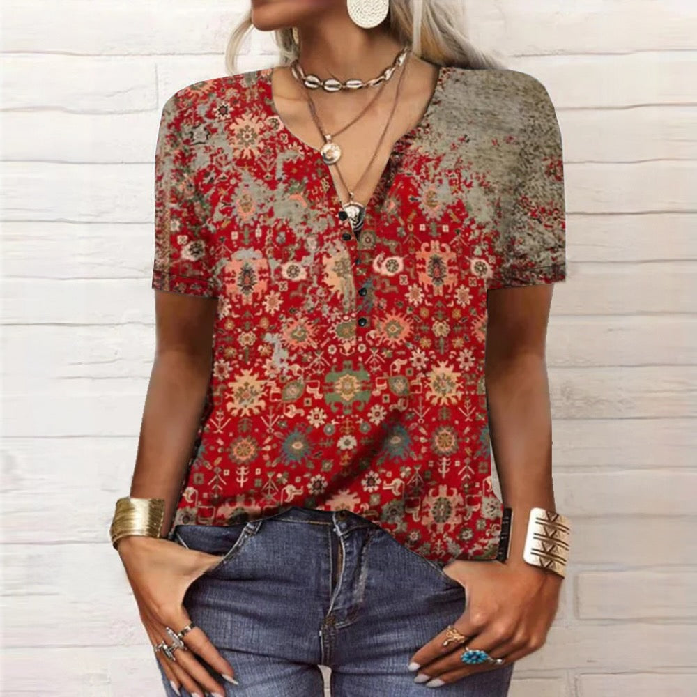 Ursina - Blouse met Boho-print en knopen voor dames