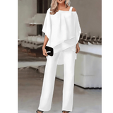 Felicienne - Off-Shoulder Gelaagde Top & Broek Set Voor Dames