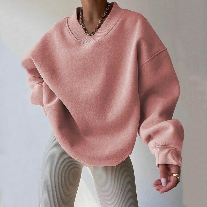 Rebekka - Trui met oversized V-hals in Zacht Roze voor dames