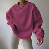 Rebekka - Trui met oversized V-hals in Zacht Roze voor dames