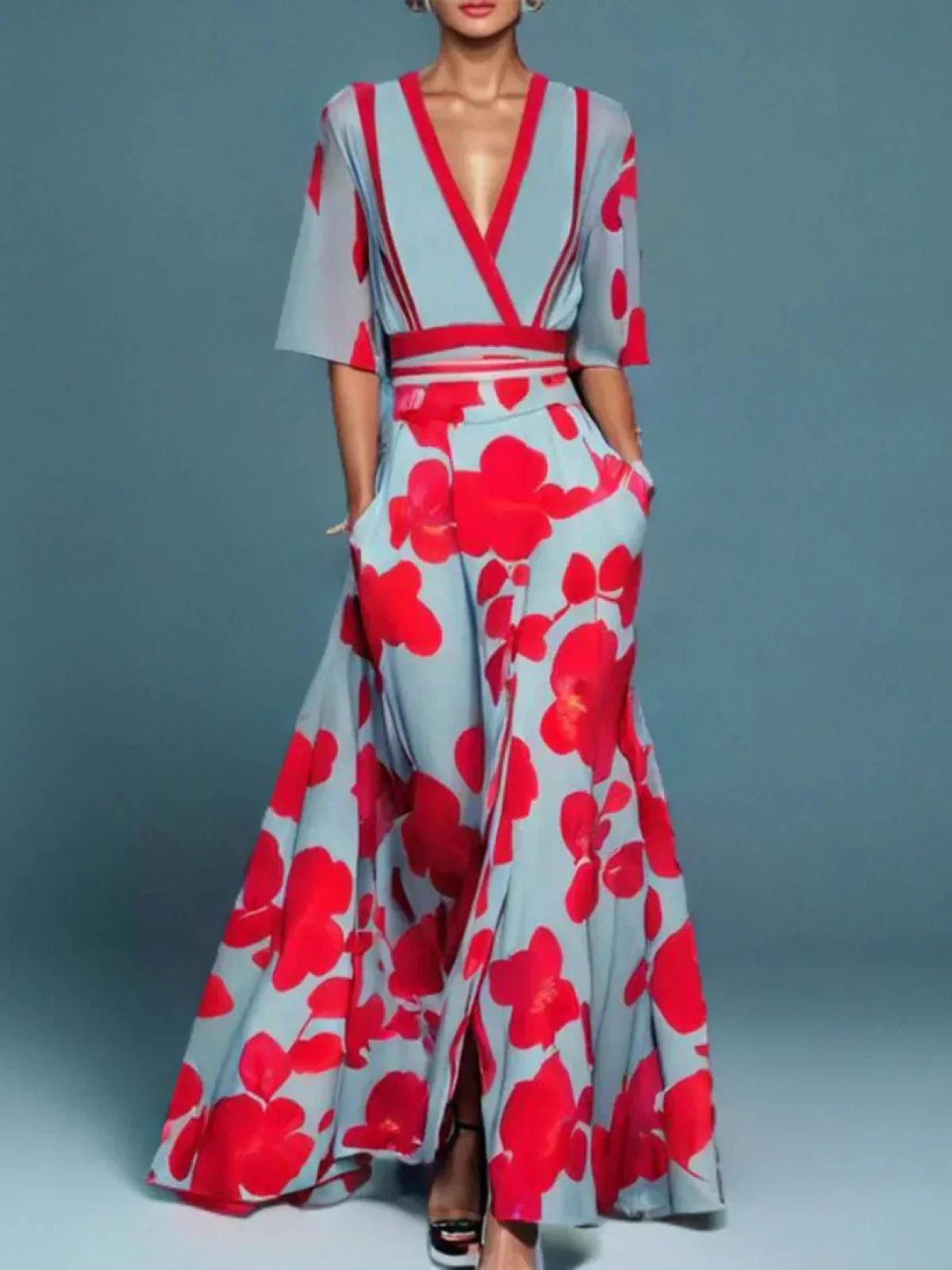 Olivienne - Elegante Maxi jurk met bloemenprint en V-hals voor dames