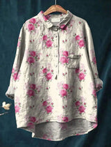 Noretta - Artistieke bloemenprint knoopsluiting blouse voor dames