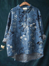 Noretta - Artistieke bloemenprint knoopsluiting blouse voor dames