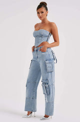 Hortense - Denim Korset en Cargo Broek Set voor dames