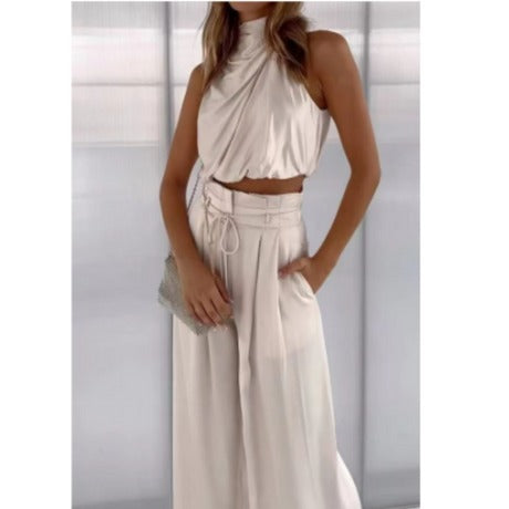 Kalista - Satijnen zomerjumpsuit met bindceintuur voor dames