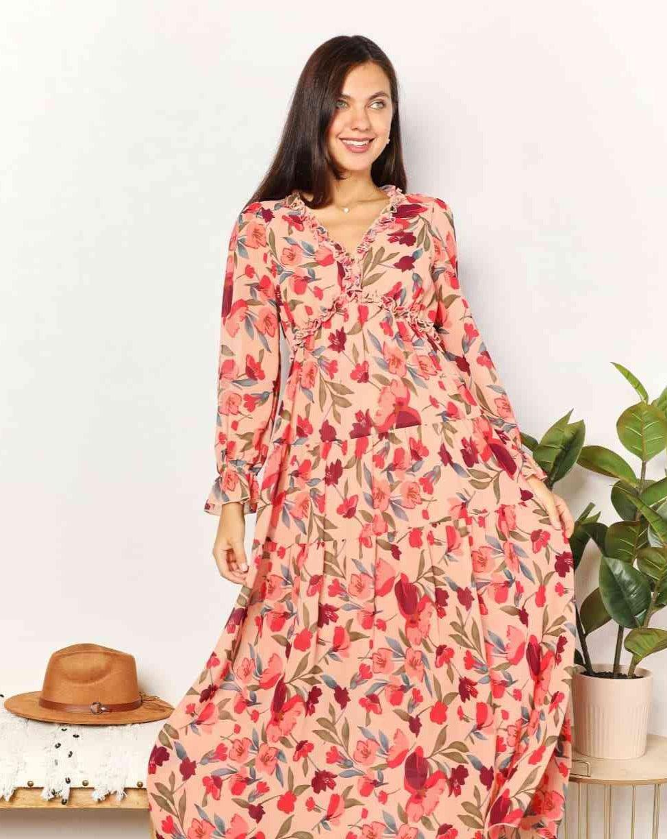 VIOLA - Romantische Bloemen Chiffon Jurk met Maxi-Lengte