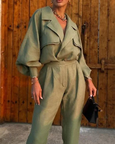 Ysella - Elegante Wijde Pantalon Jumpsuit met Oversized Blazer voor Dames