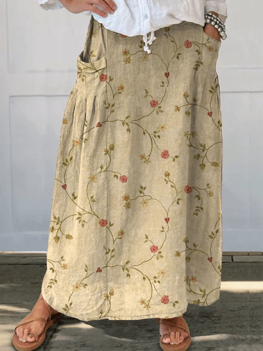 Alberta - Retro Bloemen Maxi Rok met Zakken voor Vrouwen