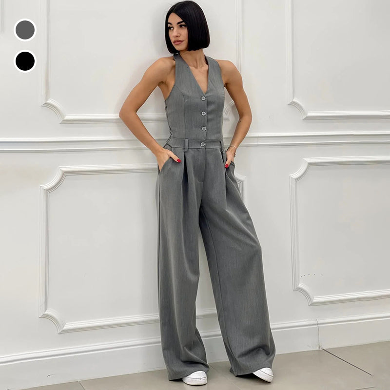 Florianne - Stijlvolle jumpsuit met knopen en wijde pijpjes voor dames