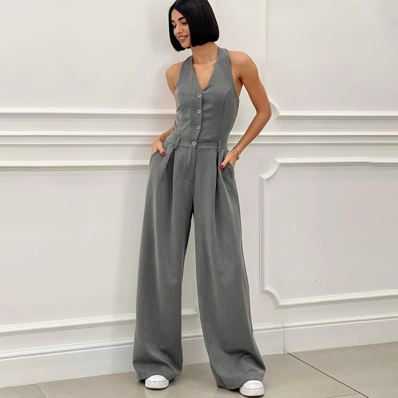 Florianne - Stijlvolle jumpsuit met knopen en wijde pijpjes voor dames