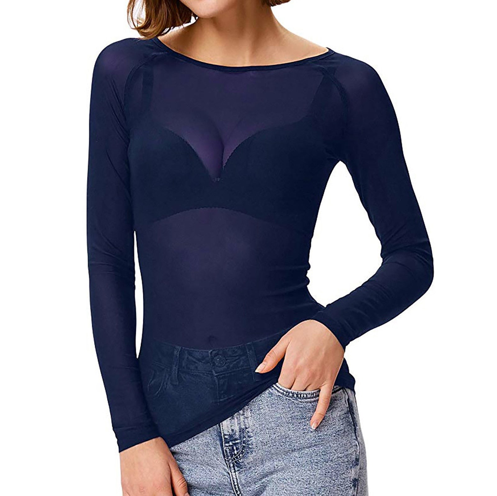 Élisabeth - Sheer Mesh Top met lange mouwen voor dames